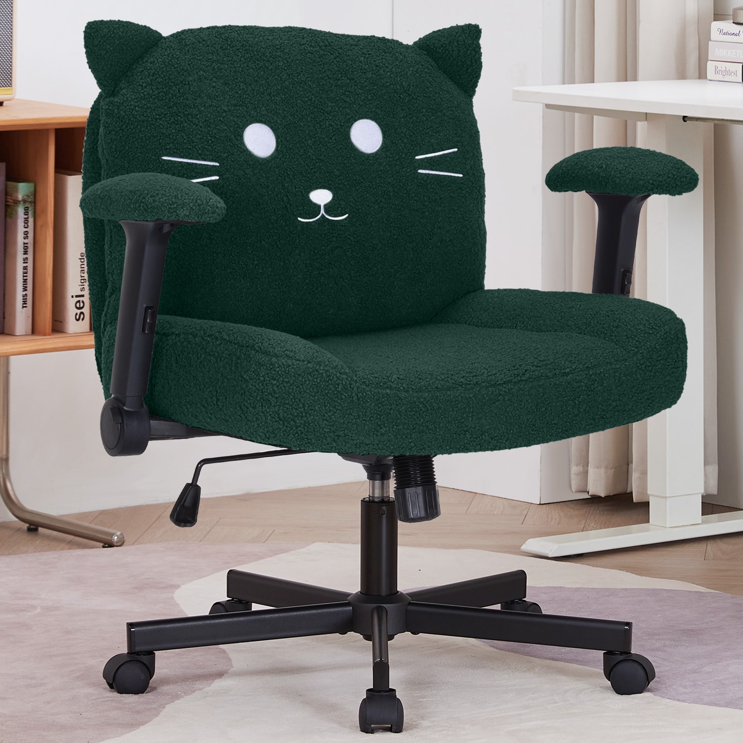Sunchen Criss Cross Chair With Wheels And Arms, Cross Legged Office Chair With Wide Seat, Adjustable Cute Comfy Desk Chairs For Home Office, Bedroom, Vanity_voghion.com